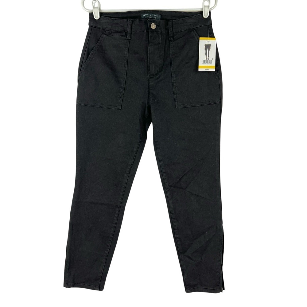 Social Standard by Sanctuary Women's Logan Stretch Black Utility Pants Sz 8 NWT
